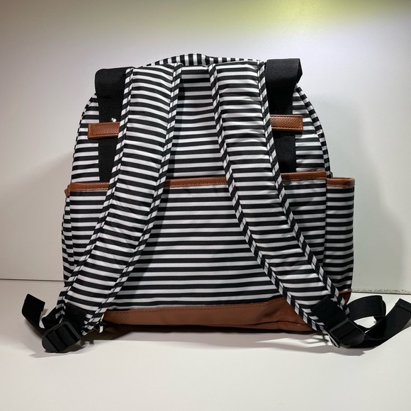 iPack Backpack Diaper Bag Black and White Striped with Leather Accents Med. Size - Picture 3 of 15